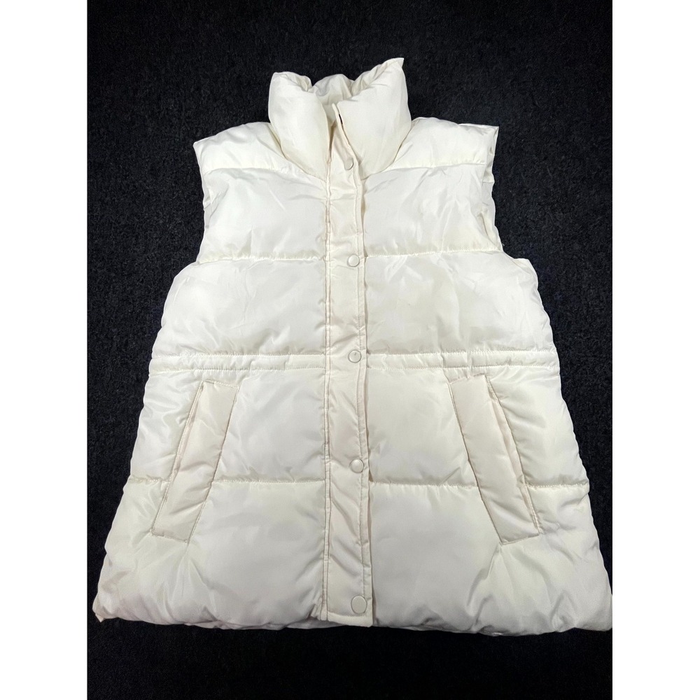Mila & Tiff Puffer Vest Women's S White Insulated Pockets Waterproof Snap Front